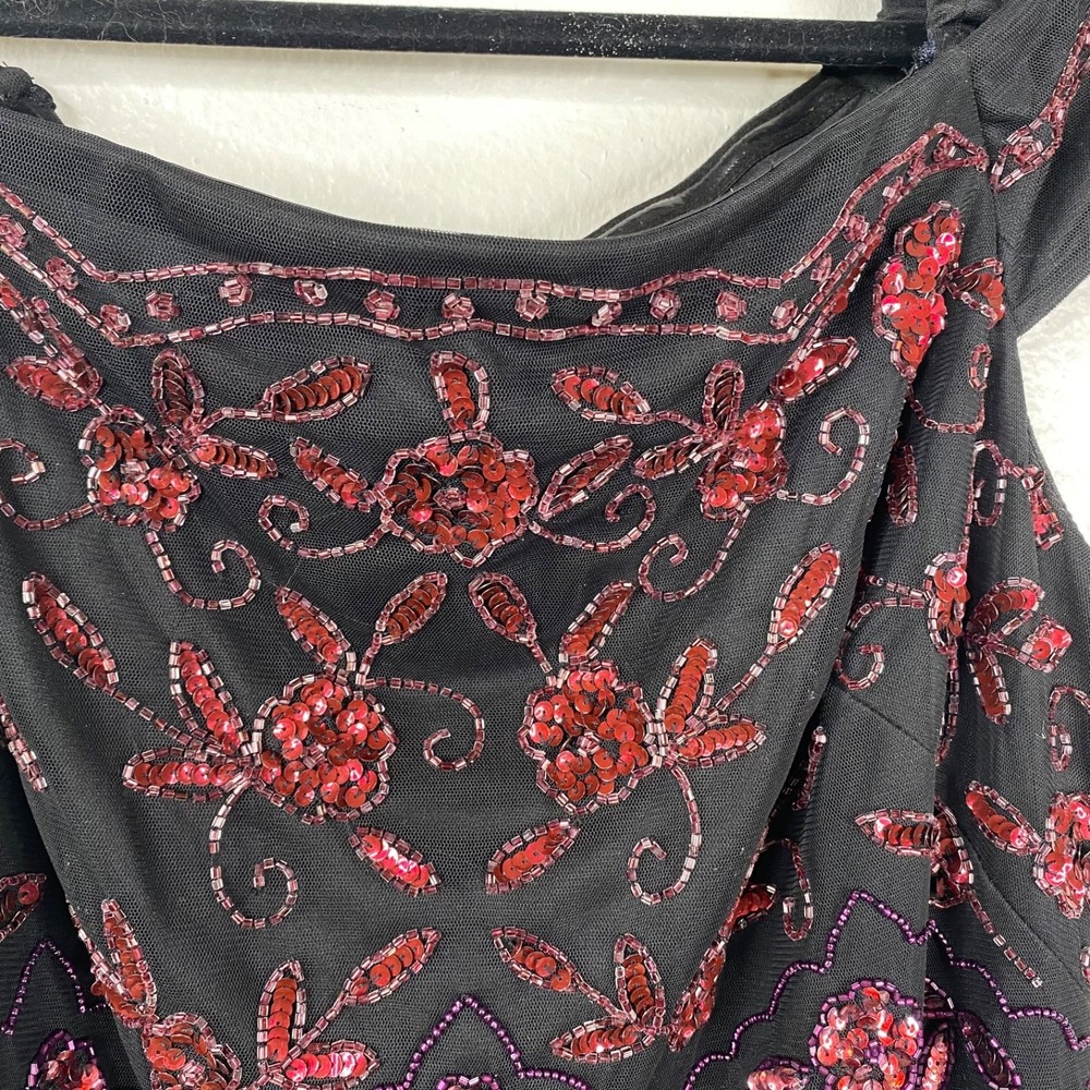 Adrianna Papell Women's Off Shoulder Beaded Sequins Cocktail Dress Black Sz 14 - Picture 7 of 16